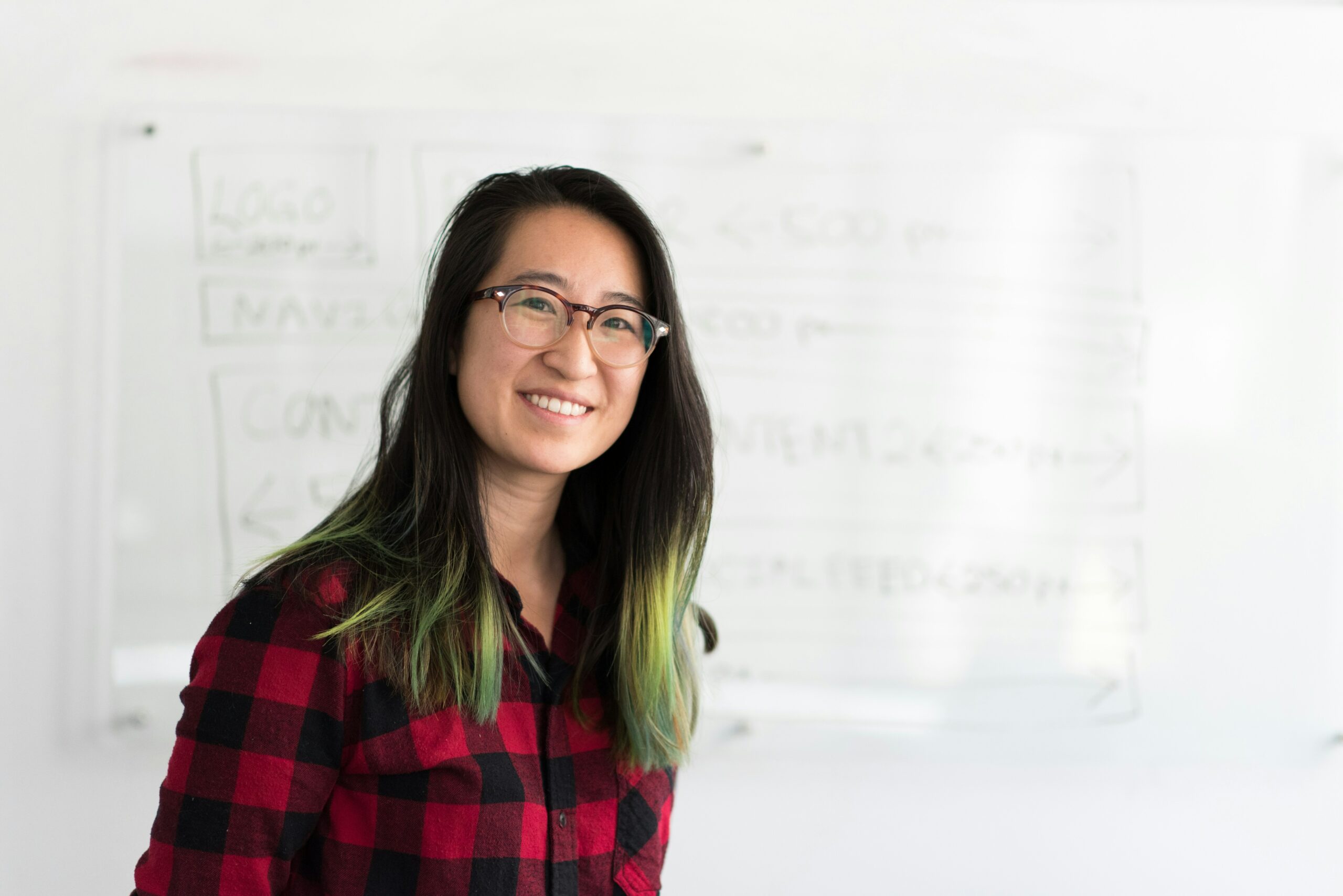 Teacher standing in front of a whiteboard.